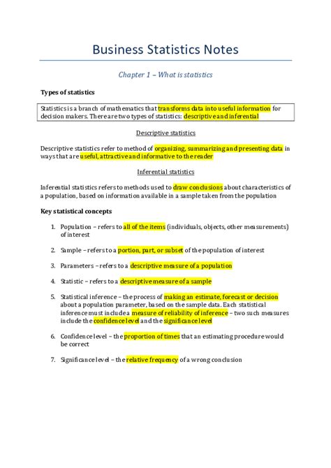 Business Statistics Mba Notes