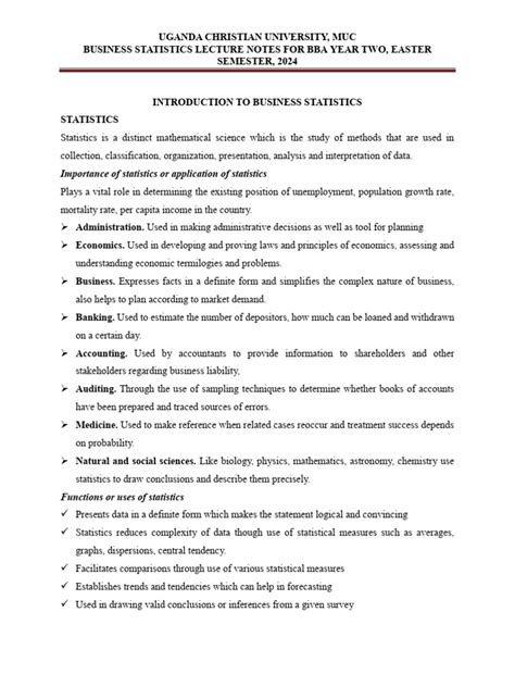 Business Statistics Notes For Bba