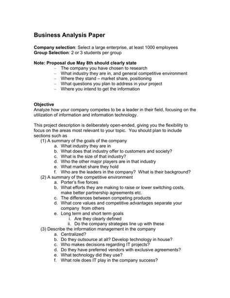Read Online Business Analysis Paper Example 