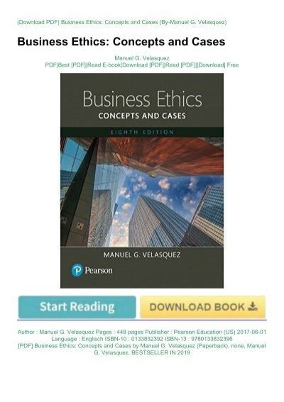 Read Business Ethics Concepts And Cases 6Th Edition By Manuel G Velasquez Pdf 