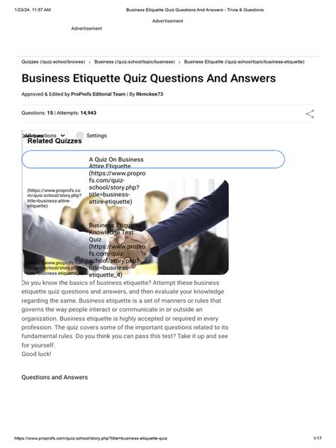 Full Download Business Etiquette Quiz Answers 