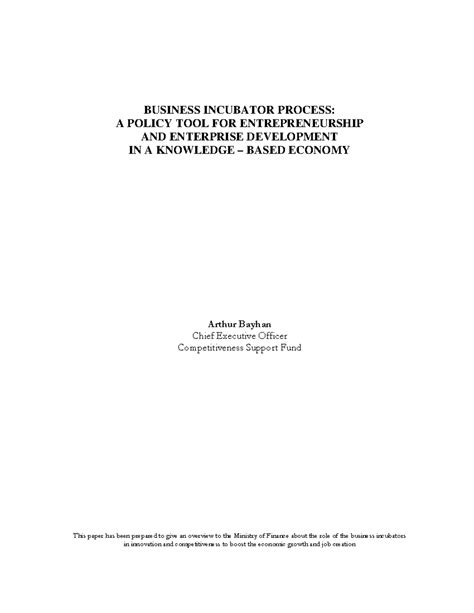 Read Business Incubator Process A Policy Tool For 