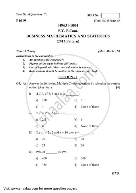 Read Business Mathematics And Statistics Question Papers 