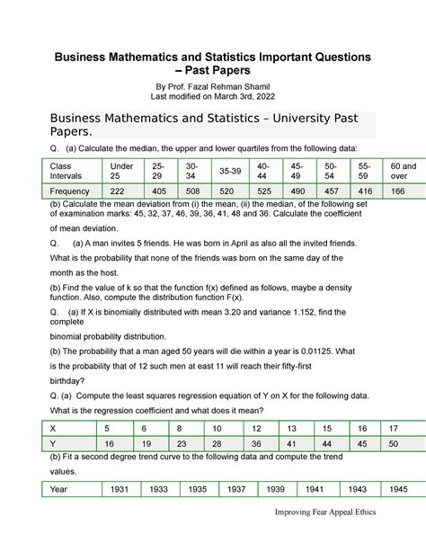 Read Business Mathematics And Statistics Question Papers 