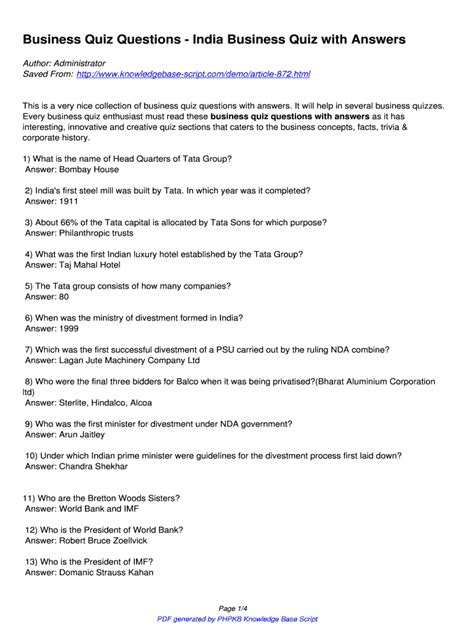 Full Download Business Quiz With Answers 