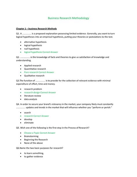 Download Business Research Methods Exam Questions 