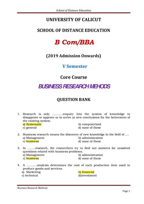 Read Online Business Research Methods University Of Calicut 