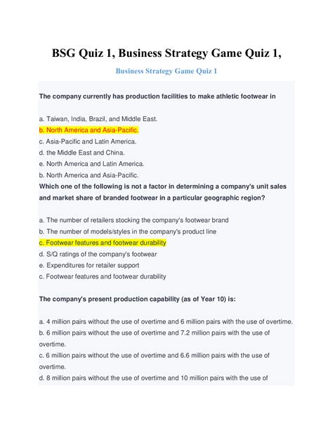 Read Business Strategy Game Online Quiz 1 Answers 