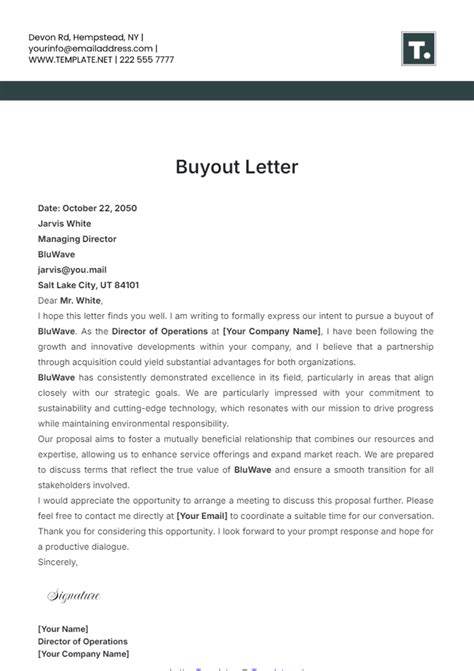 Buyout Request Letter Sample