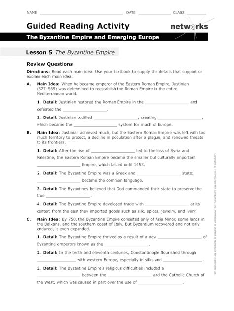 byzantine empire review answer key