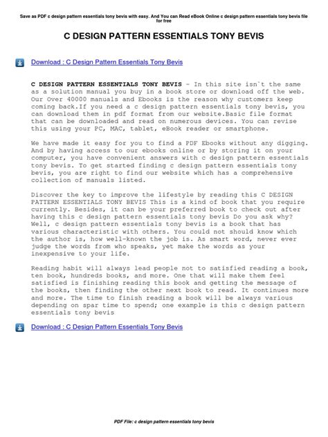 C Design Pattern Essentials Tony Bevis