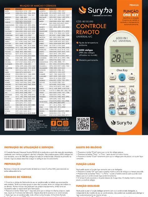 C Digos De Controle Universal Vix Para Ar Condicionado