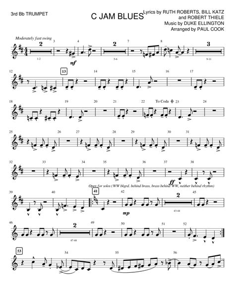 C Jam Blues B Flat Lead Sheet