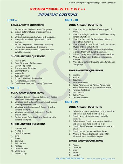 C Language Important Questions