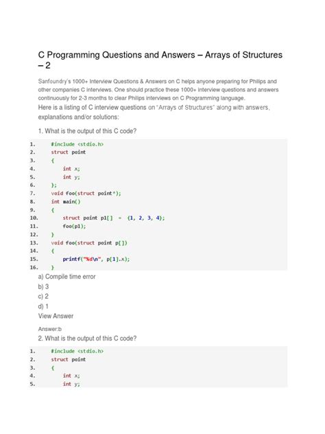 C Programming Coding Questions And Answers