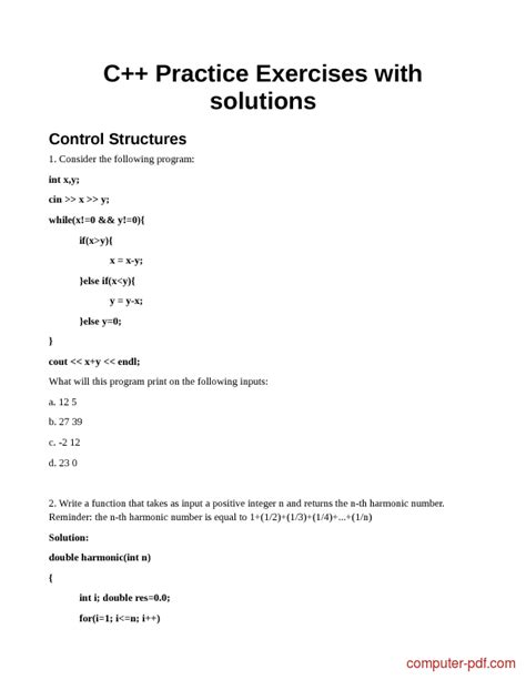 C Programming Exercises With Solutions Pdf