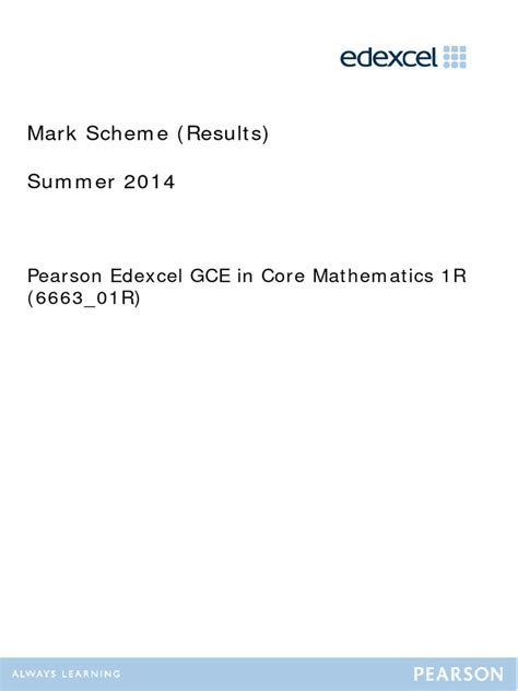 C1 2014 June Mark Scheme Edexcel