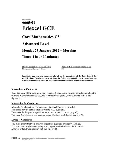 c3 january 2014 edexcel question paper