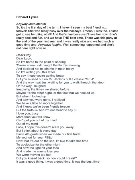 Cabaret Musical Script