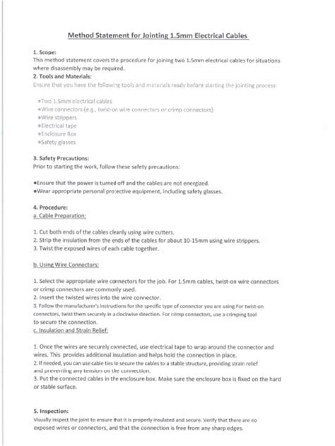 cable jointing method statement