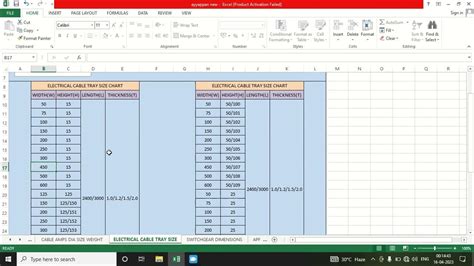 cable tray calculation excel