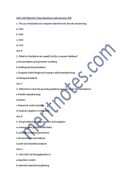 Cad Cam Objective Type Questions