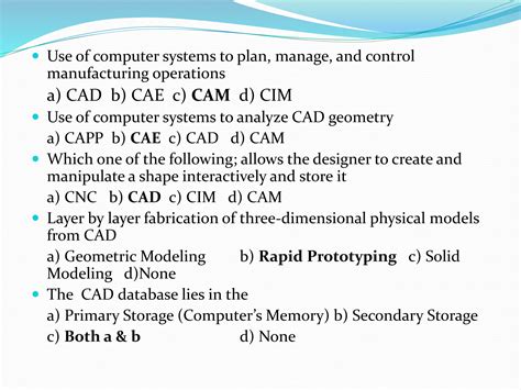 cad multiple objective questions
