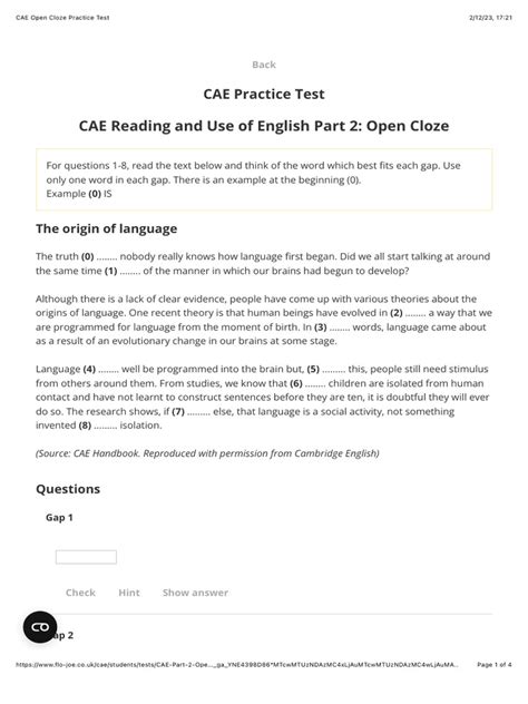 Cae Open Cloze Exercises