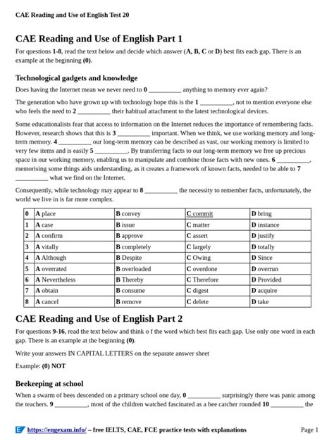 cae reading practice test answer key