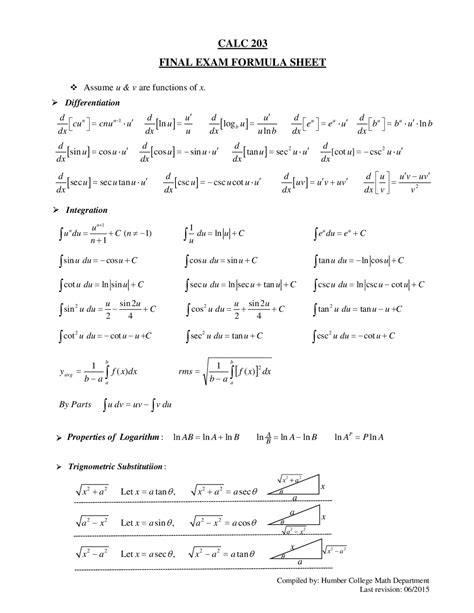 Calc 2 Final Exam Cheat Sheet