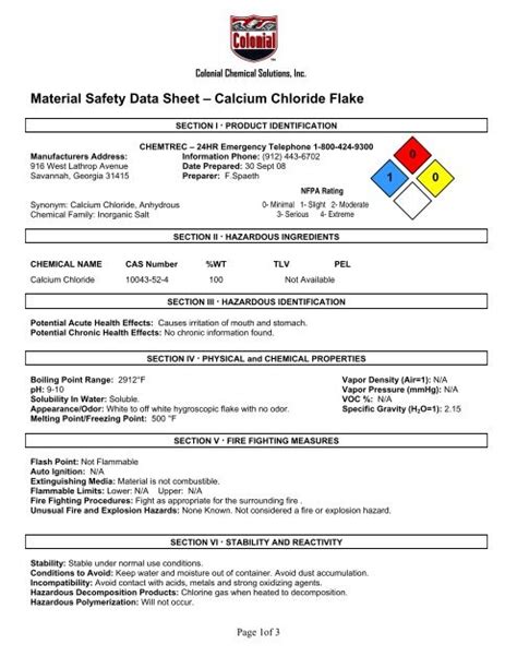 Calcium Chloride Solution Msds