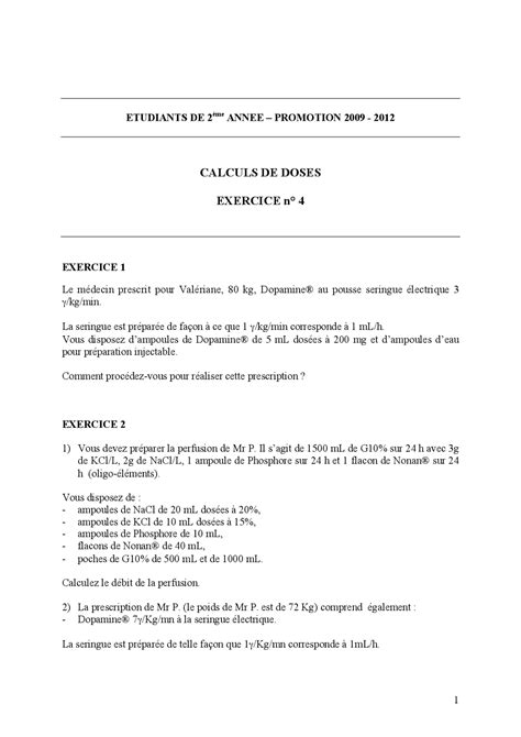 Calcul De Doses Exercices