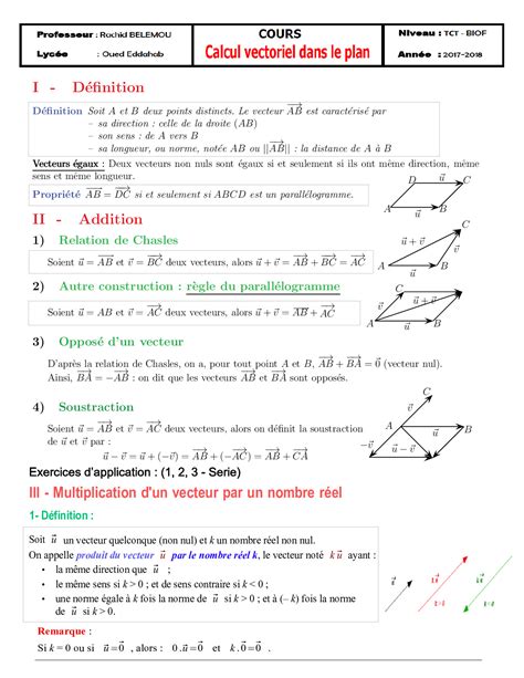 Download Calcul Vectoriel Cours Et Exercices Corrigeacutes Matheacutematiques 