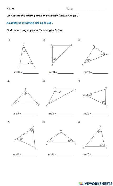 Calculating Missing Angles In Triangles Worksheet
