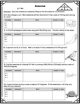 Calculating Momentum Worksheets Teaching Resources Tpt Calculating Momentum Worksheet - Calculating Momentum Worksheet