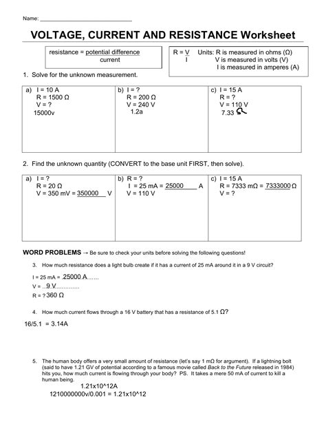 Calculating Power Current Voltage Worksheets Learny Kids Calculating Voltage Worksheet Answers - Calculating Voltage Worksheet Answers