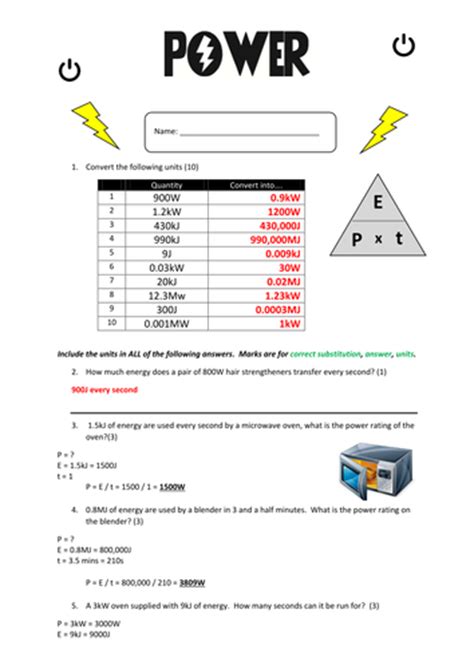 Calculating Power Teaching Resources Calculating Power Worksheet Answers - Calculating Power Worksheet Answers