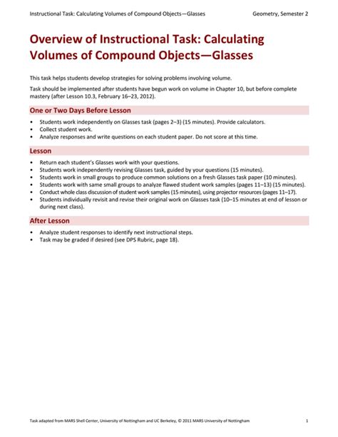 calculating volumes of compound objects glasses answers