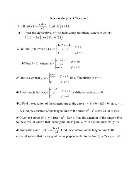 Calculus Chapter 3 Review