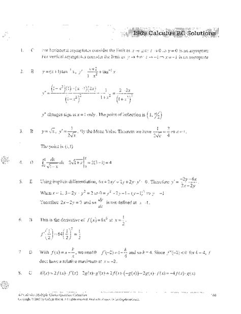 Calculus Clue Packet Solutions Bc