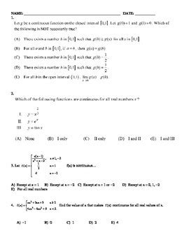 Calculus Limits Multiple Choice Questions With Answer