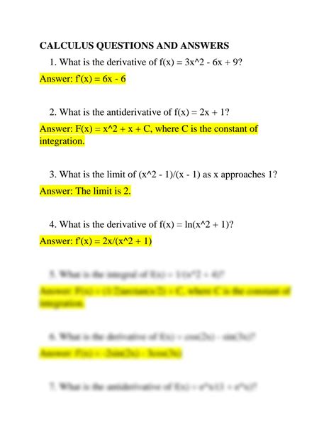 Download Calculus Questions With Answers 