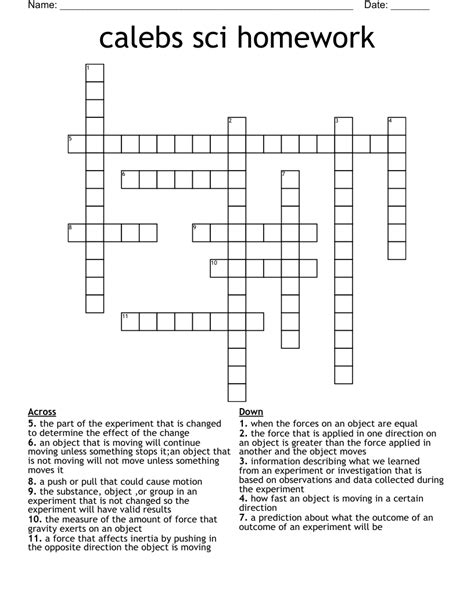 calebs sci homework Crossword WordMint