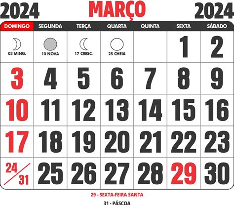 calendário marco 2024