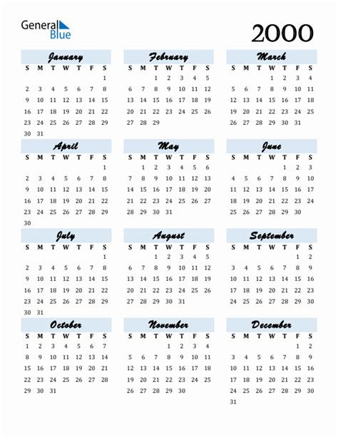 Calendar From 2000