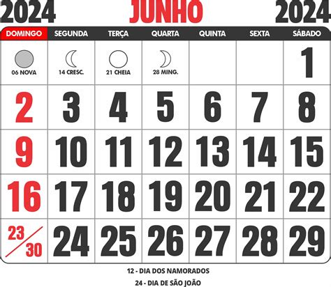 calendario de junho 2024