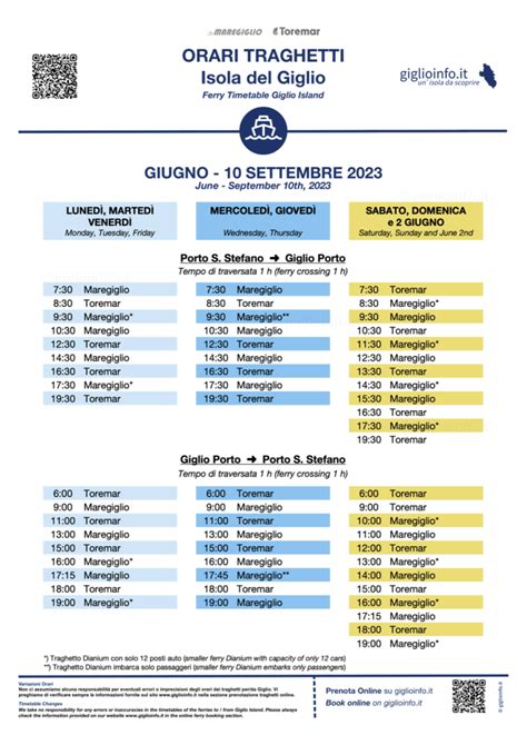 calendario dei traghetti