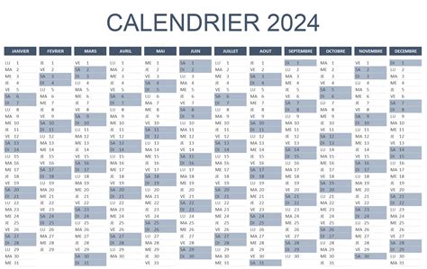 Calendrier 2024 Excel