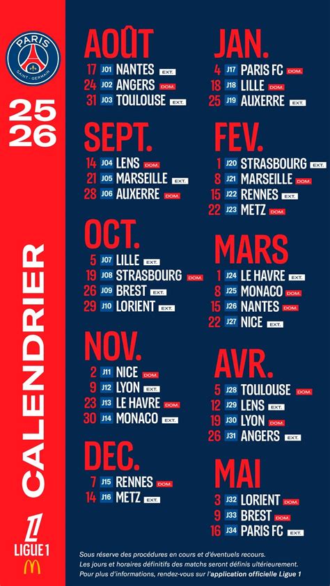 Calendrier Du Psg