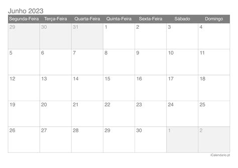 Calendário 2023 Junho